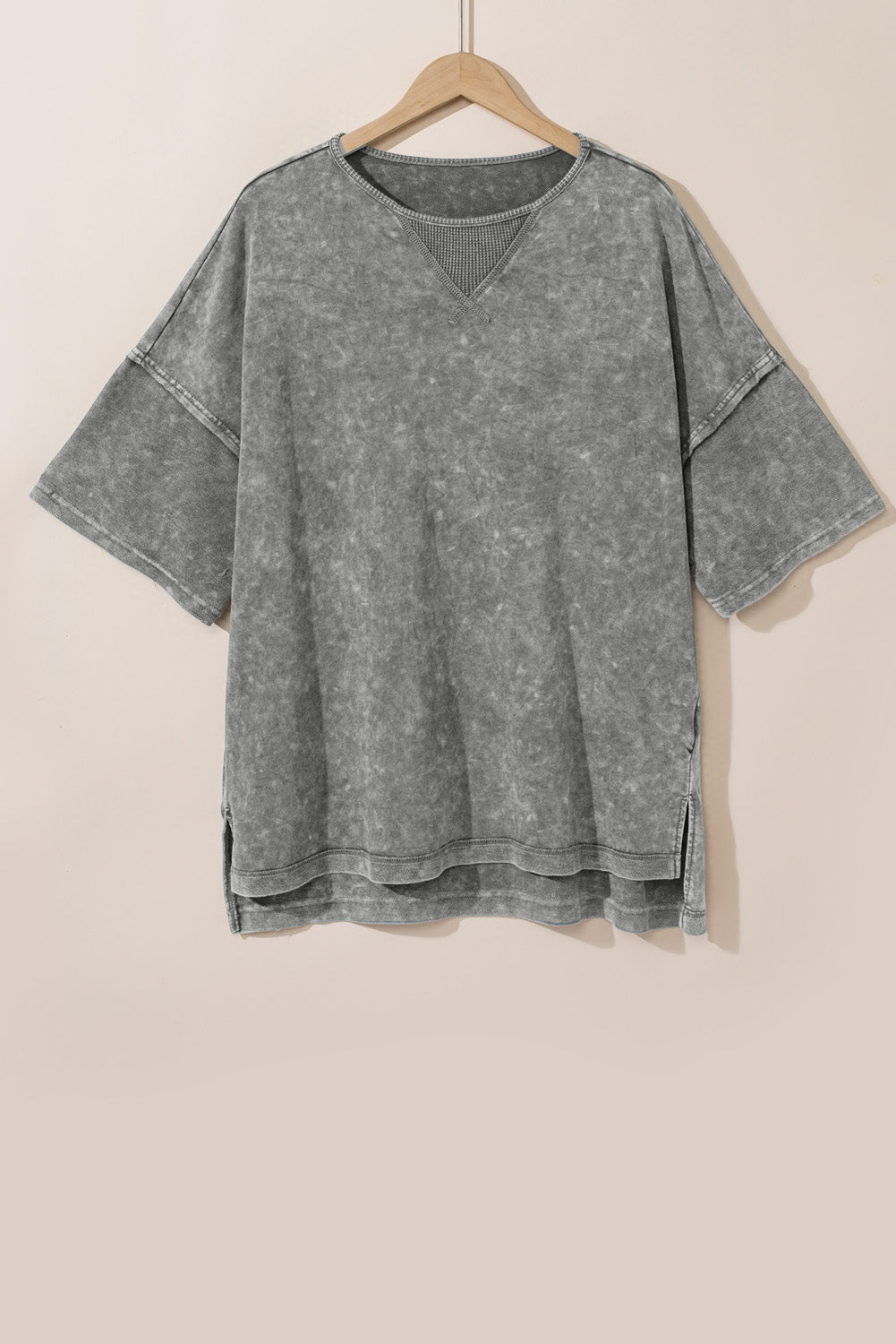 Light Grey Mineral Wash Drop Sleeve Plus Size Tee