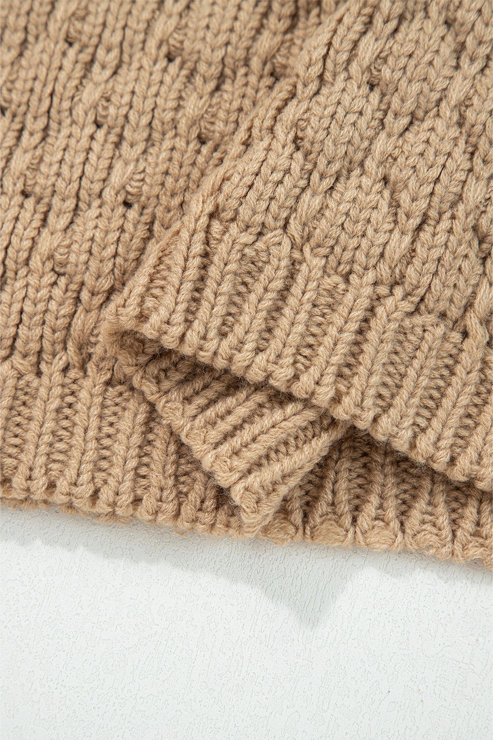 Khaki Textured Knit Puff Sleeve Baggy Sweater