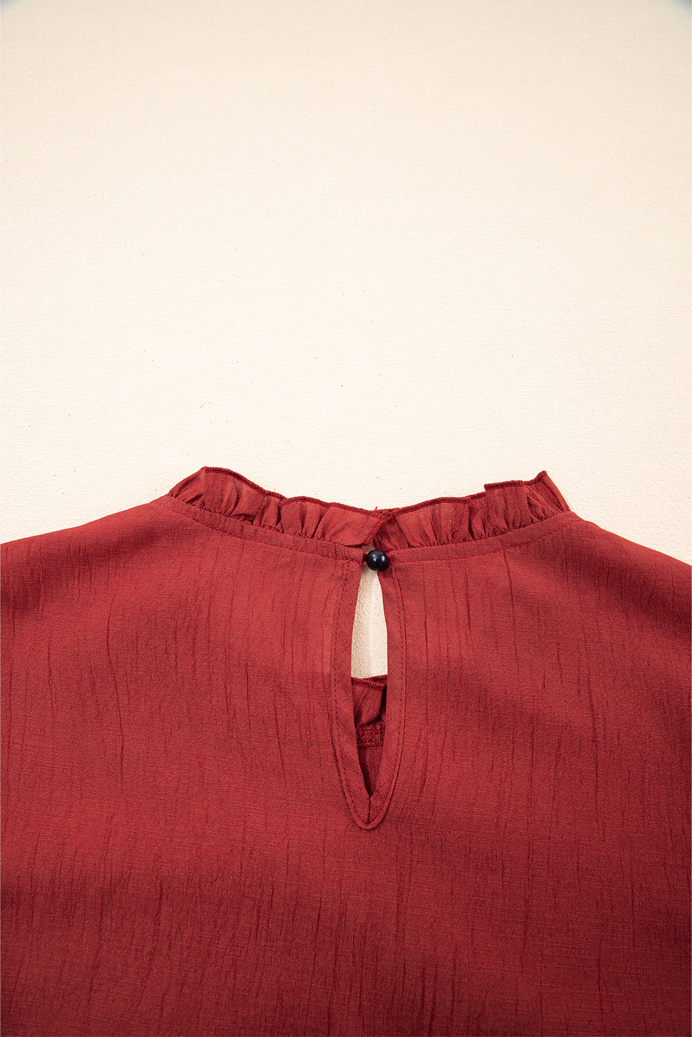 Red Pleated Ruffle Short Sleeve Blouse