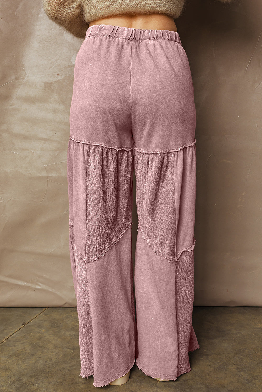 Mineral Wash Tiered Wide Leg Patchwork Pants