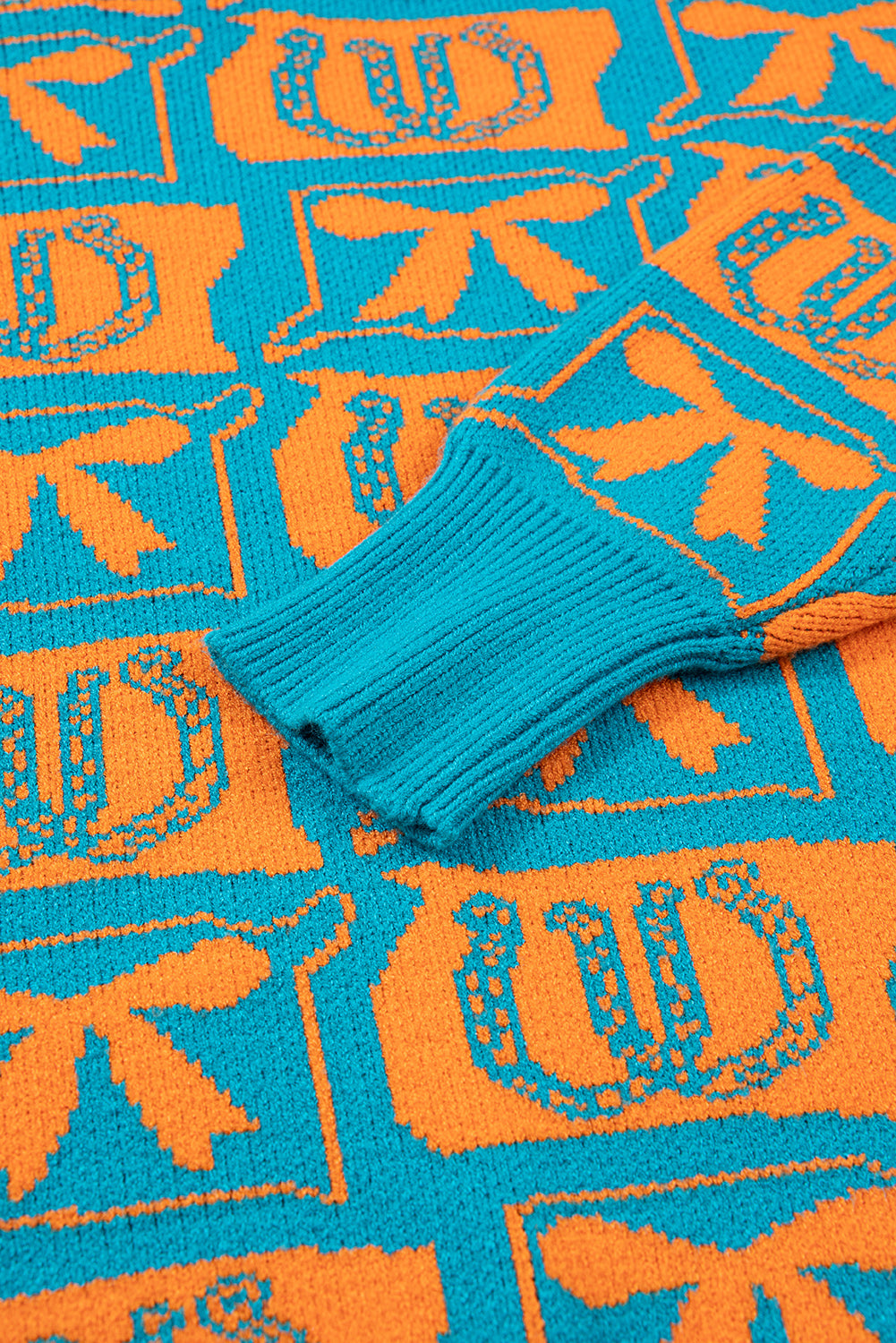 Light Blue Bows & Horseshoes Pattern Sweater