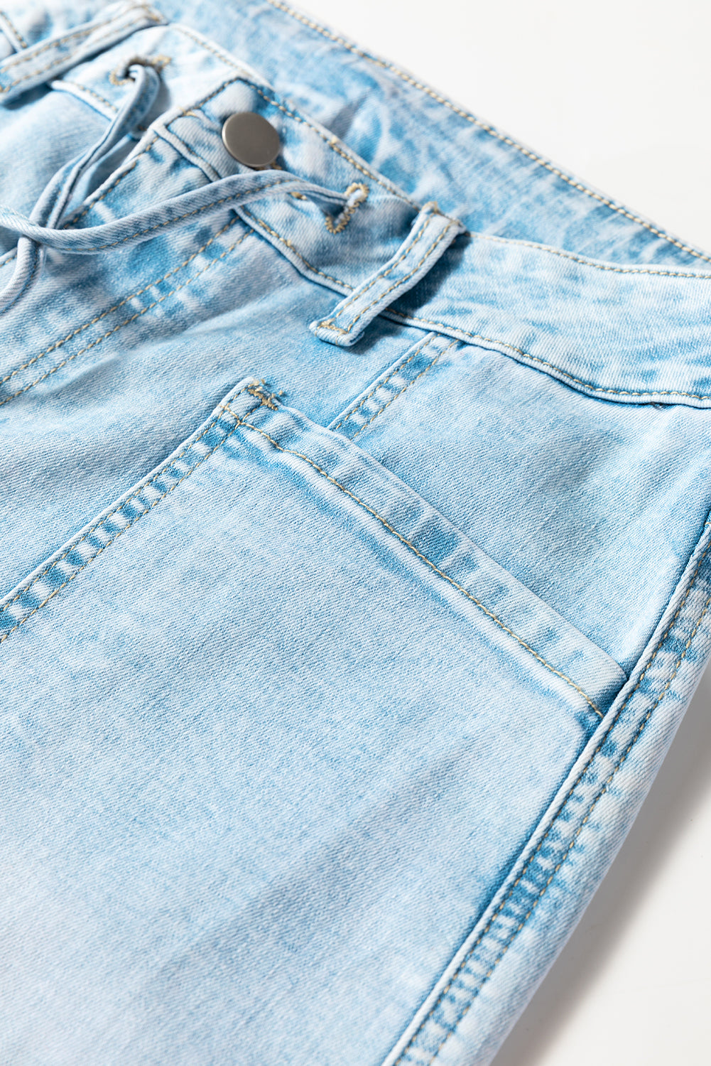 Exposed Stitch Tie Barrel Jeans