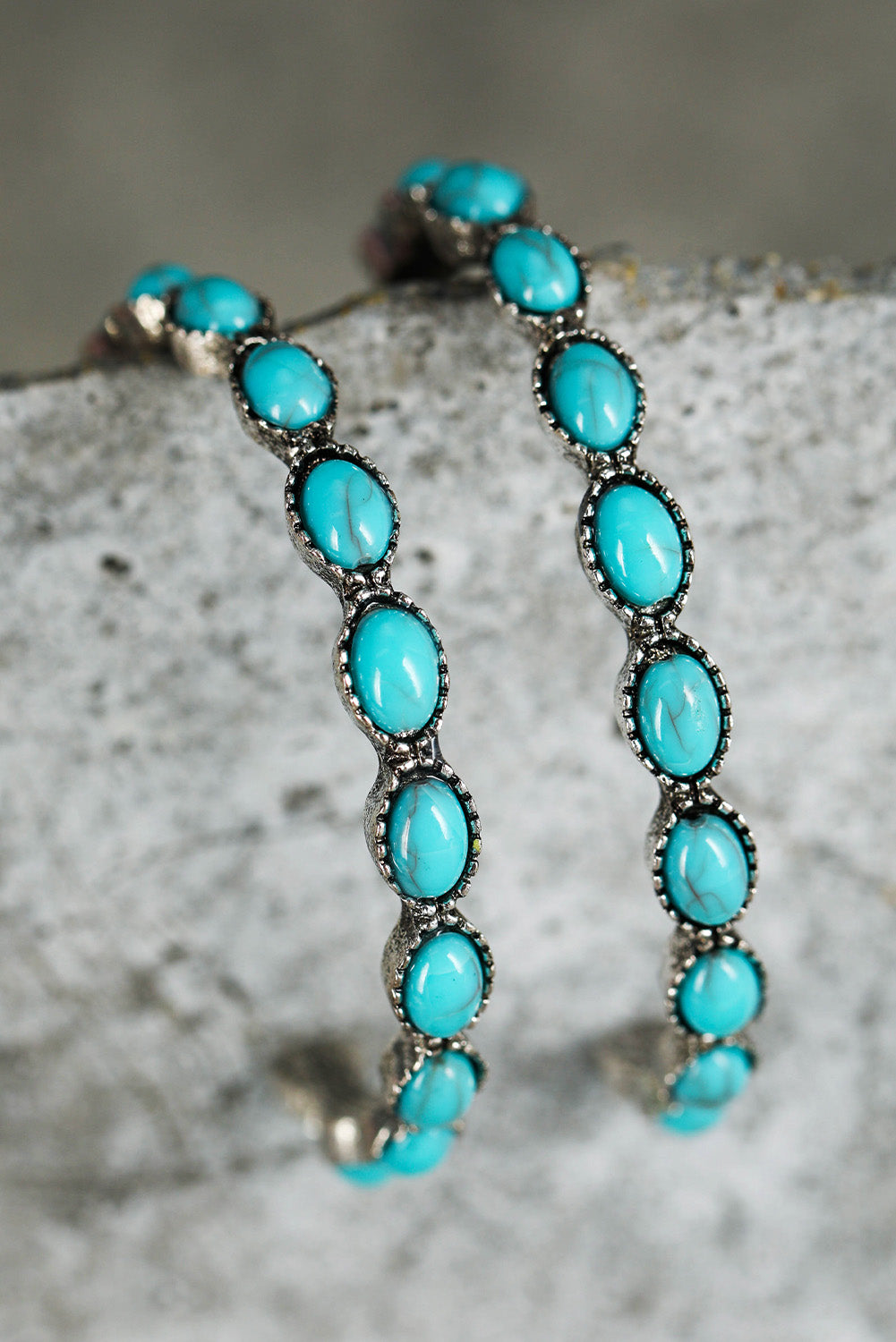 Turquoise Gem Retro Hoop Earrings