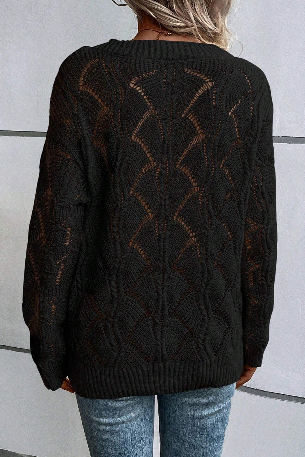 Black Hollow Out Knit Sweater