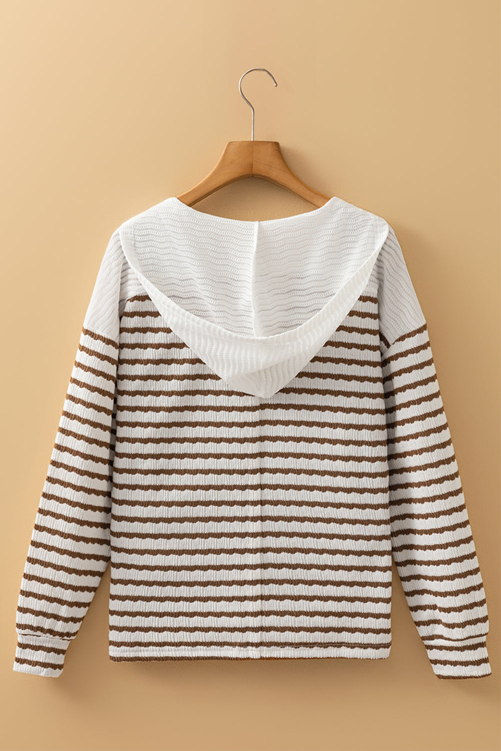 Khaki Stripe V Neck Hooded Plus Size Top