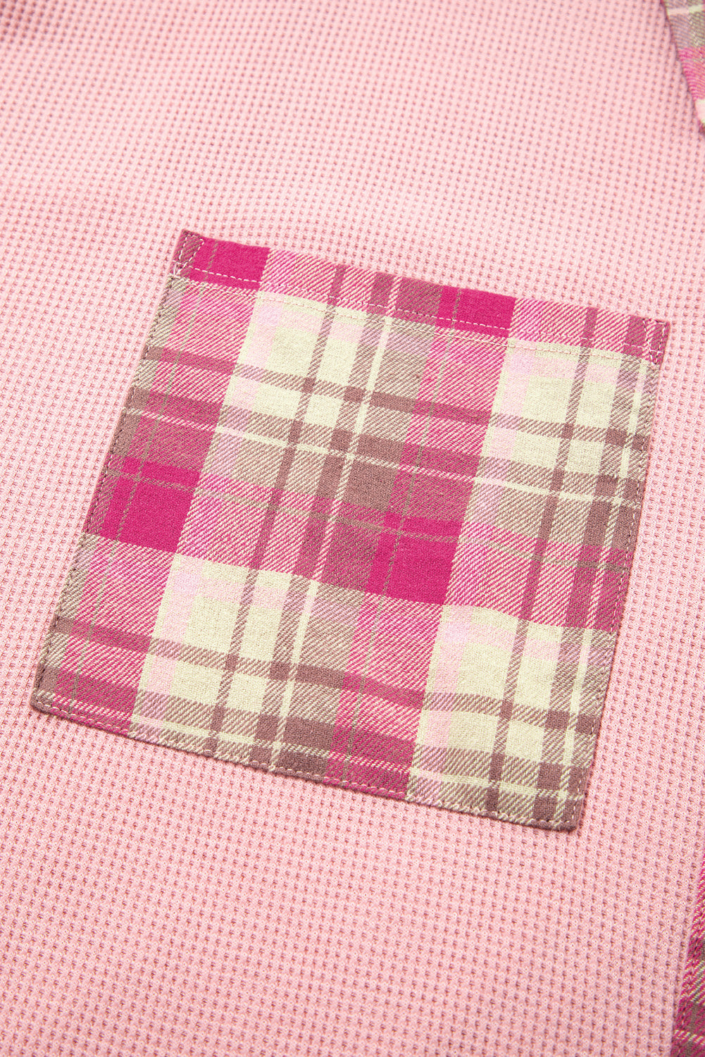 Pink Plaid Patchwork Plus Size Top