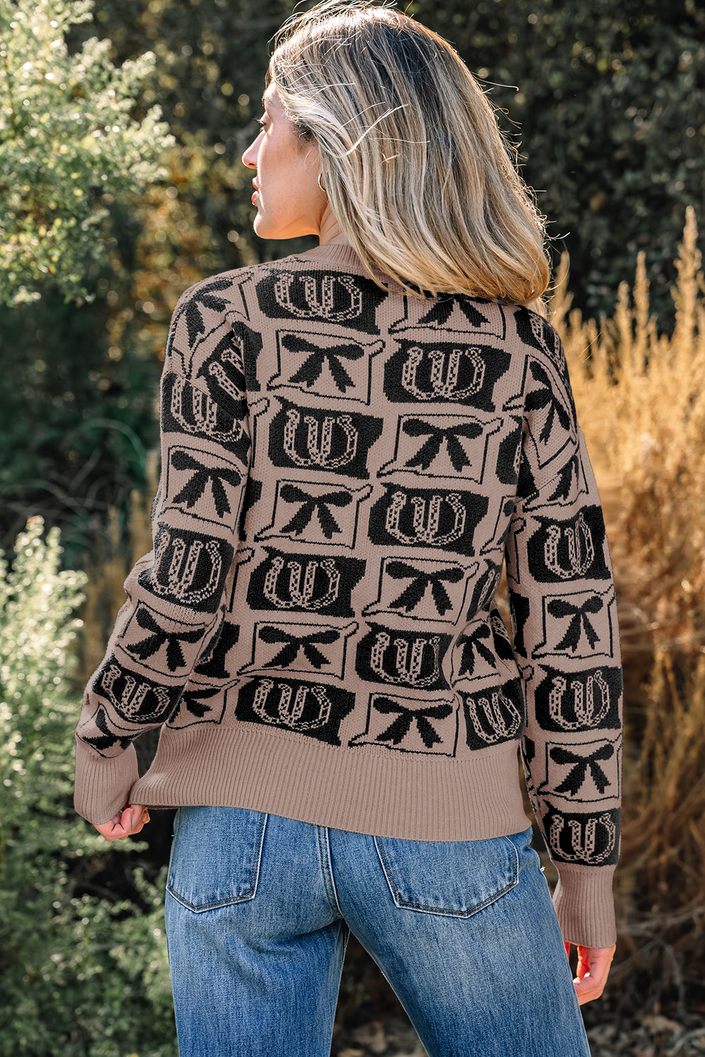 Black Bows & Horseshoes Pattern Sweater