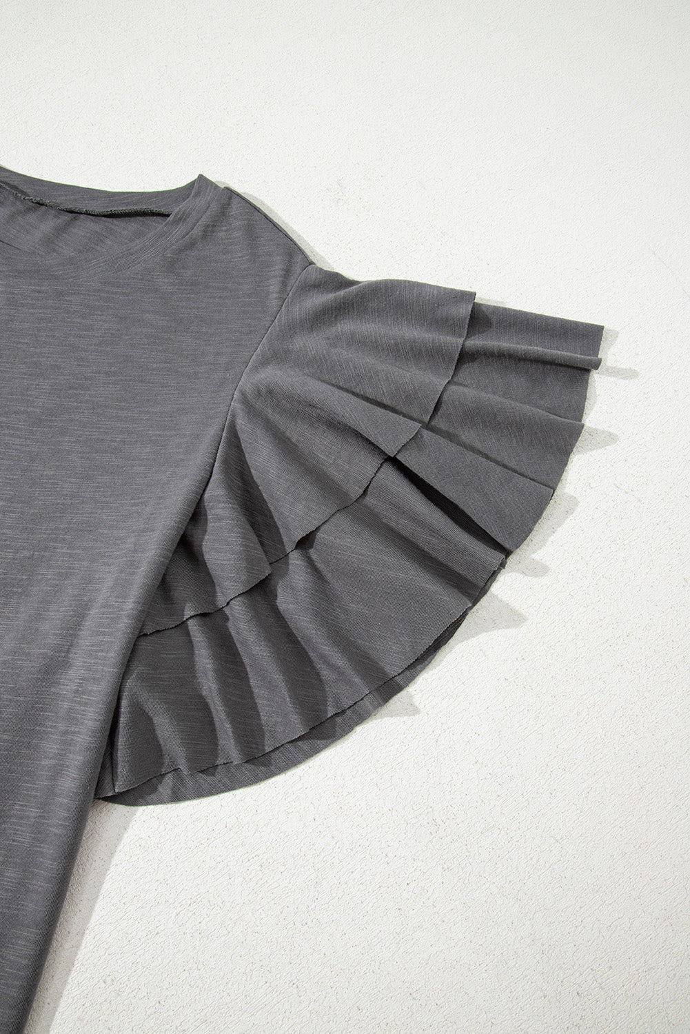 Dark Grey Ruffled Short Sleeve Plus Size Top