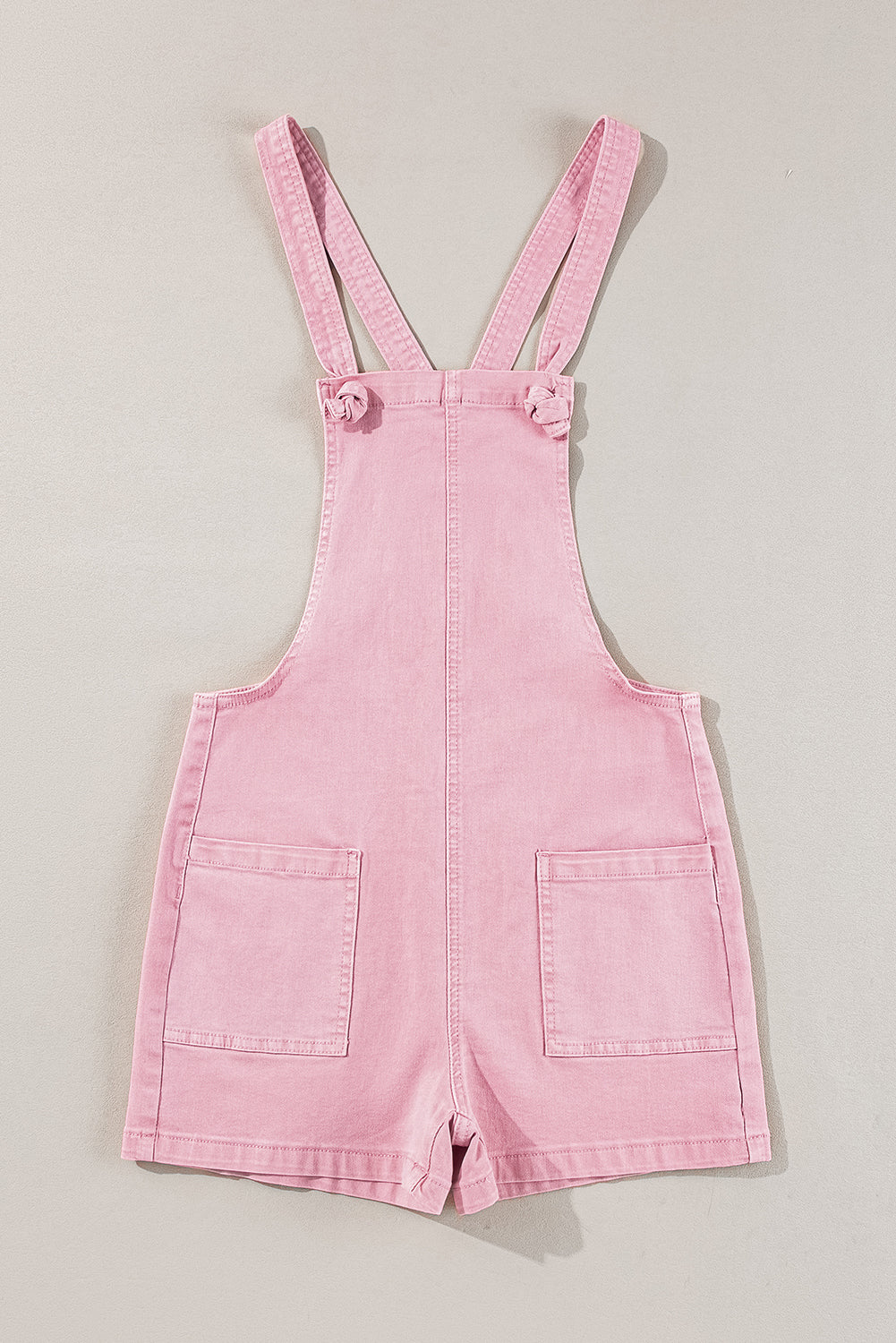 Pink Knot Straps Denim Romper with Pockets
