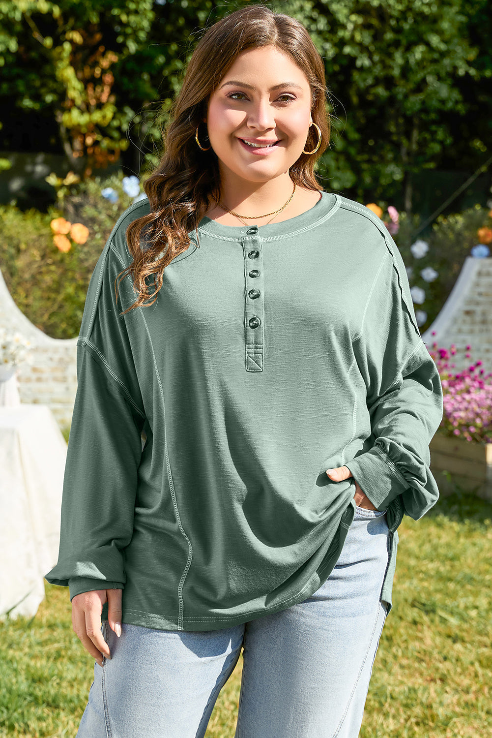 Seagrass Plus Size Exposed Seam Top