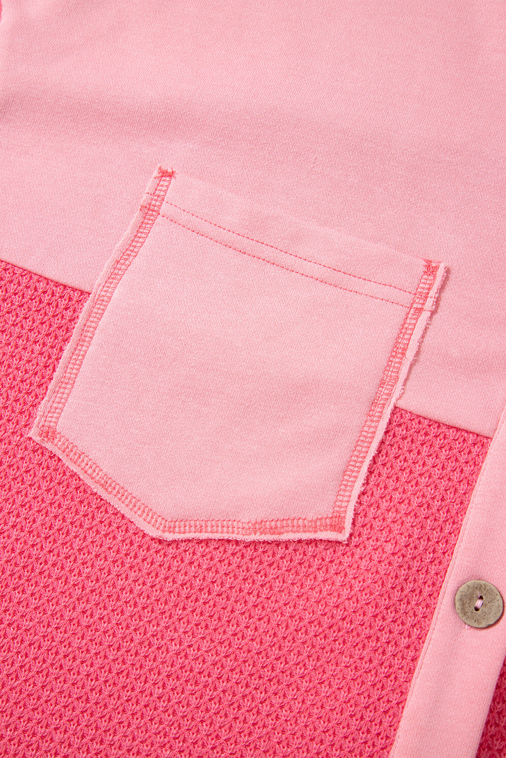 Pink Two Tone Contrast Waffle Knit Shacket