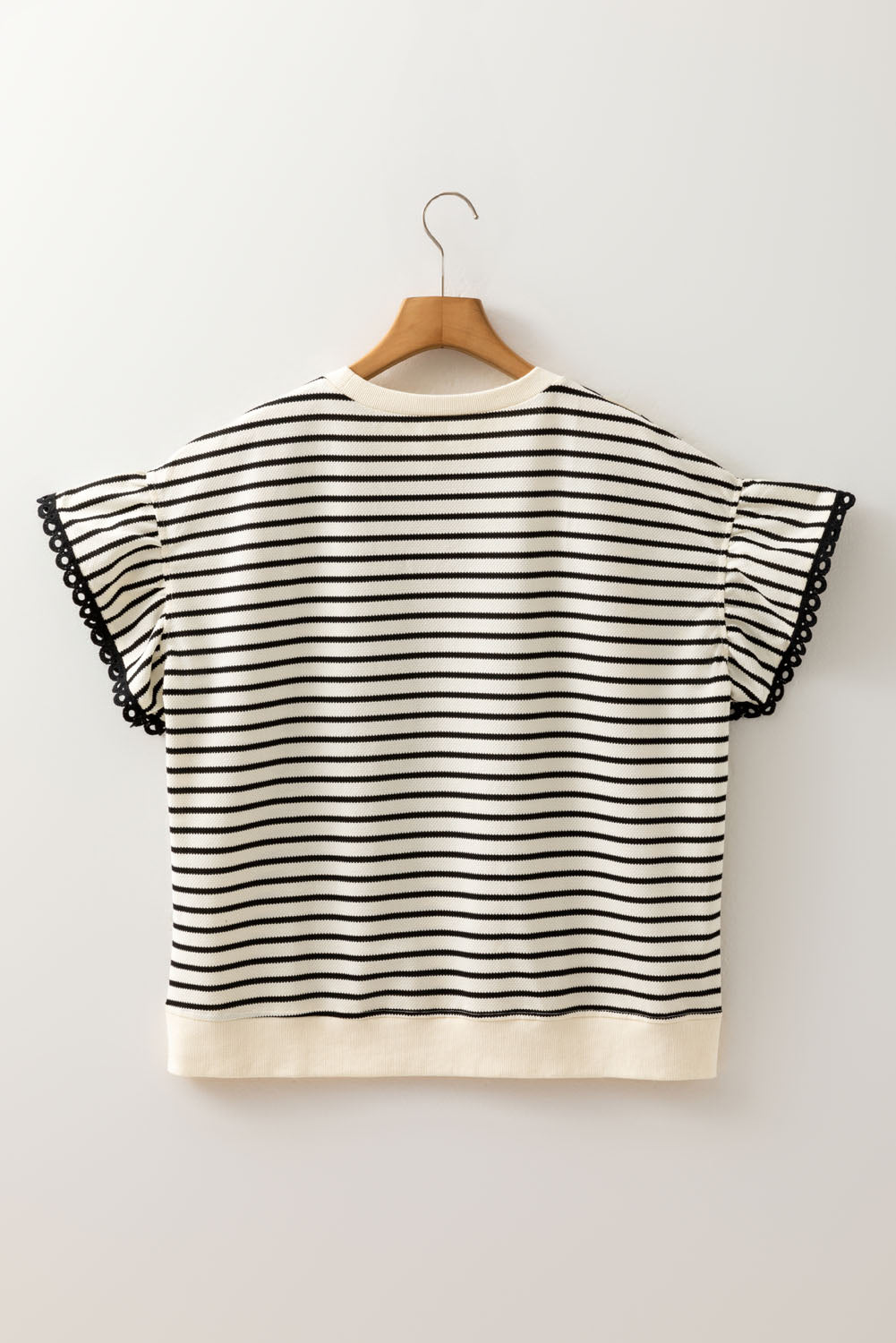 Black Stripe Trimmed Ruffled Short Sleeve Plus Size Top