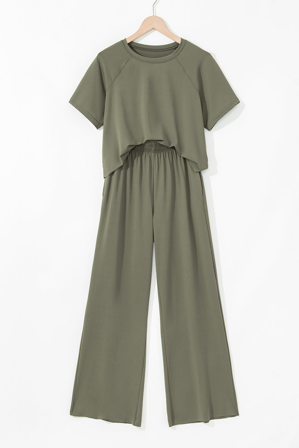Seagrass Raw Hem Tee and Wide Leg Pants Set