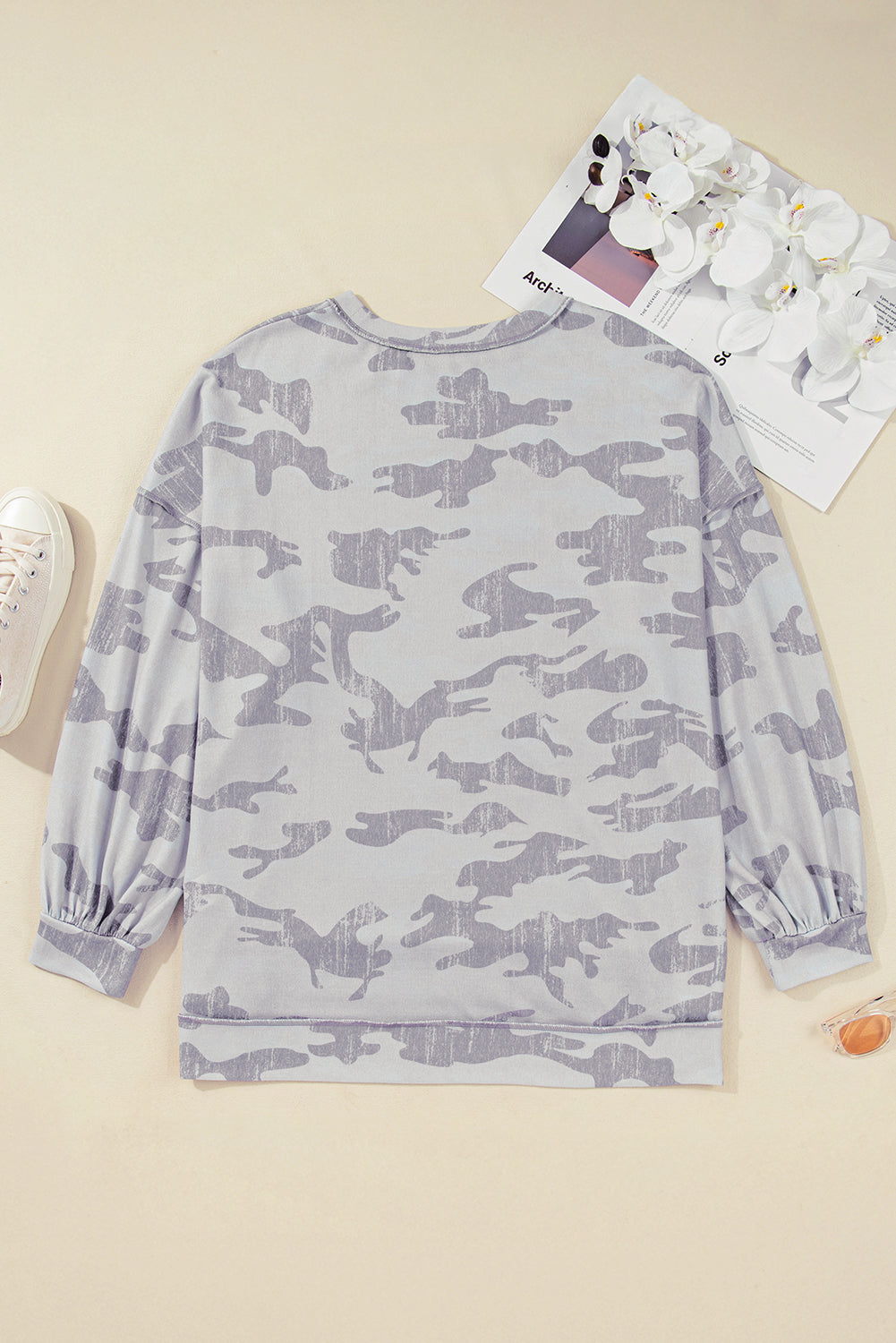 Camo Round Neck Plus Size Sweatshirt