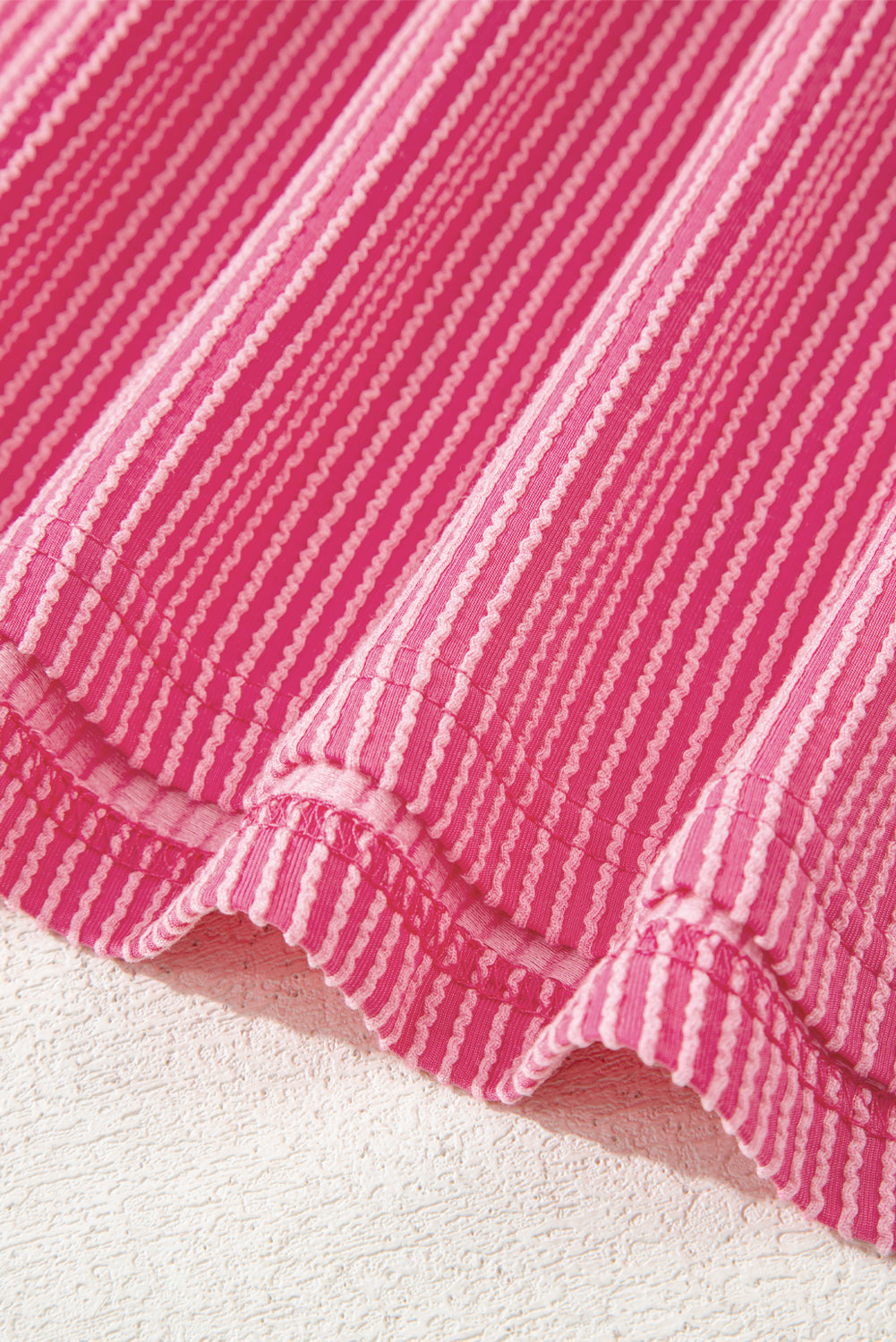 Rose Red Ribbed Knit V Neck Casual Tee