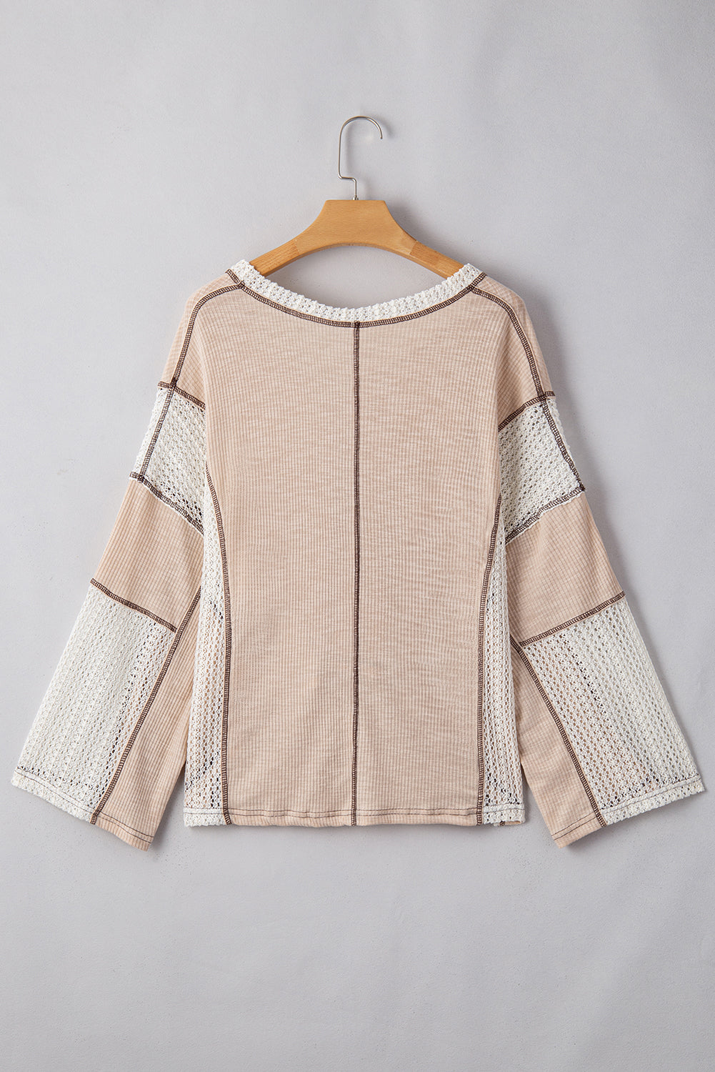Parchment Crochet Exposed Seam Long Sleeve Top