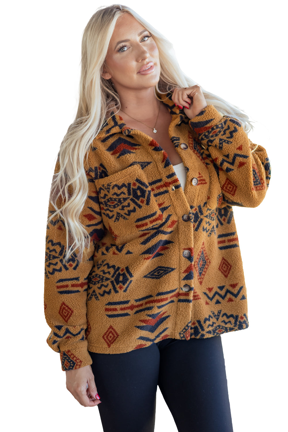 Brown Western Aztec Fleece Shacket