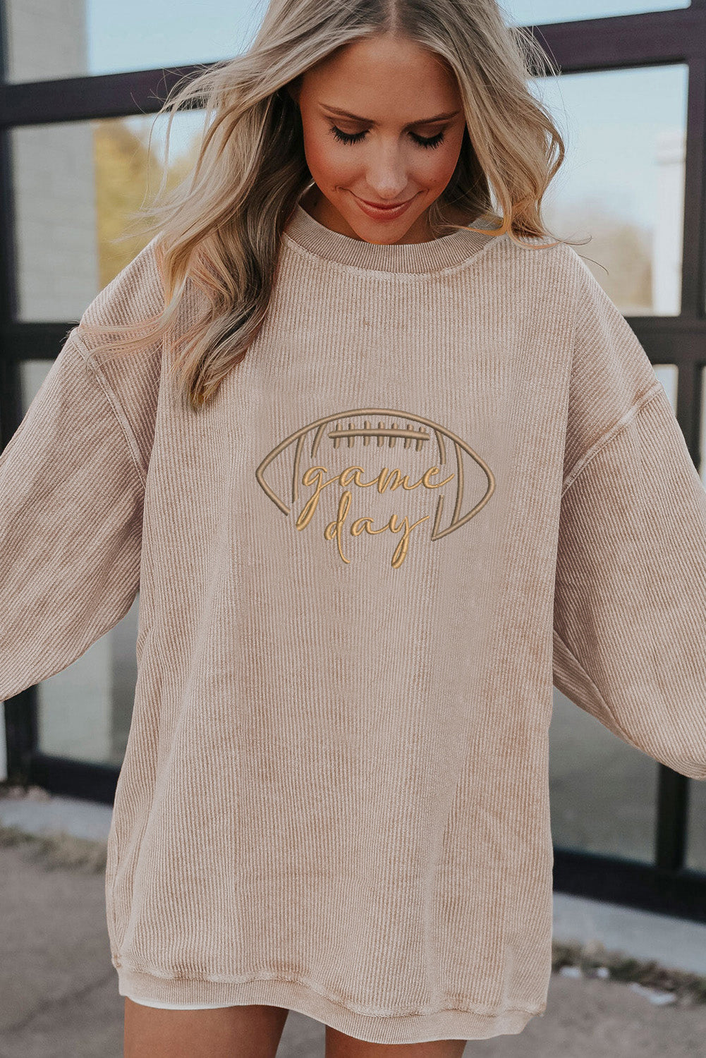 Apricot ‘Game Day’ Embroidered Corduroy Sweatshirt