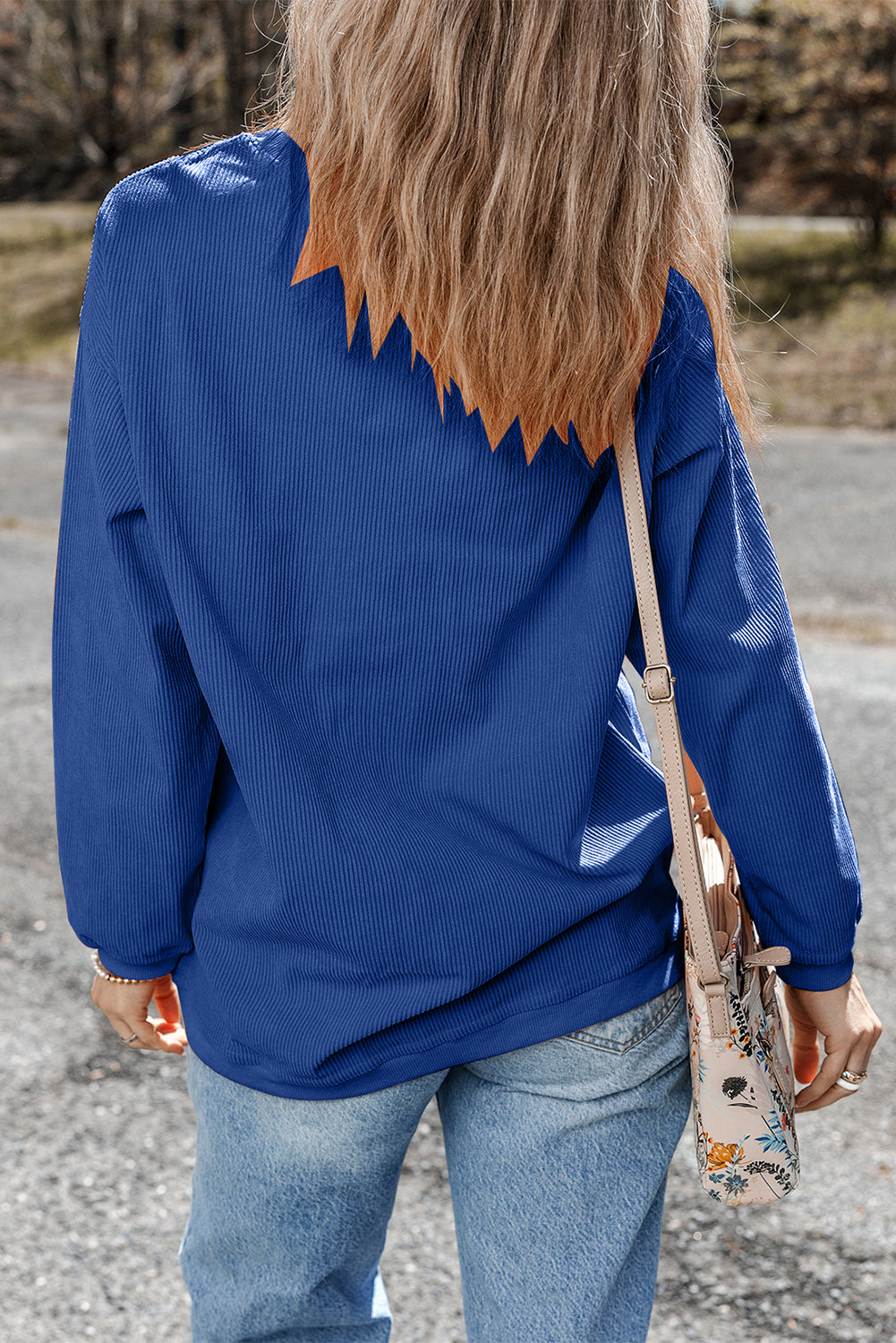 Dark Blue ‘GAME DAY’ Glitter Detail Ribbed Sweatshirt