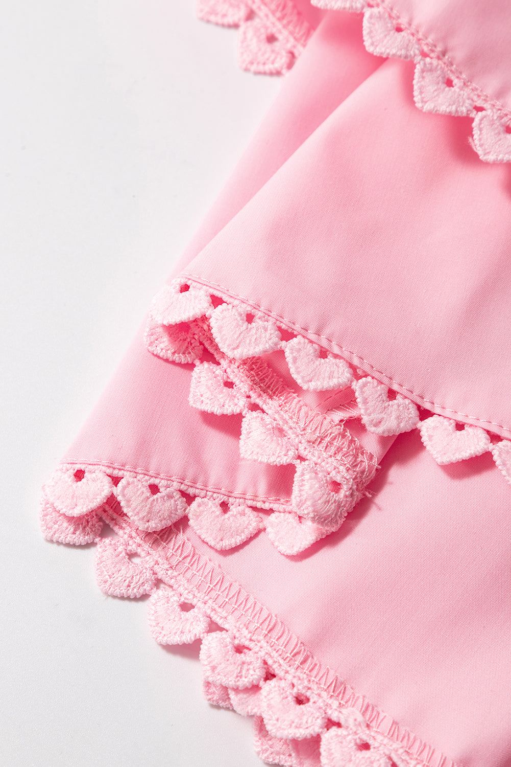 Pink Tiered Heart Trim Square Neck Top