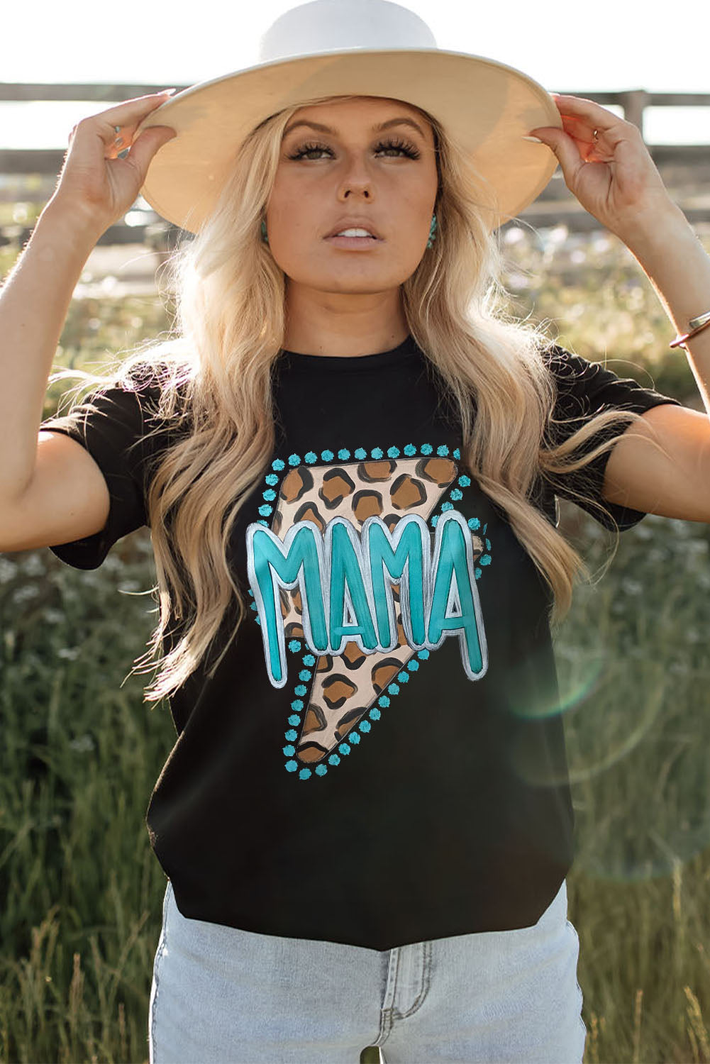 Black Western ‘MAMA’ Leopard Lightning Graphic Tee