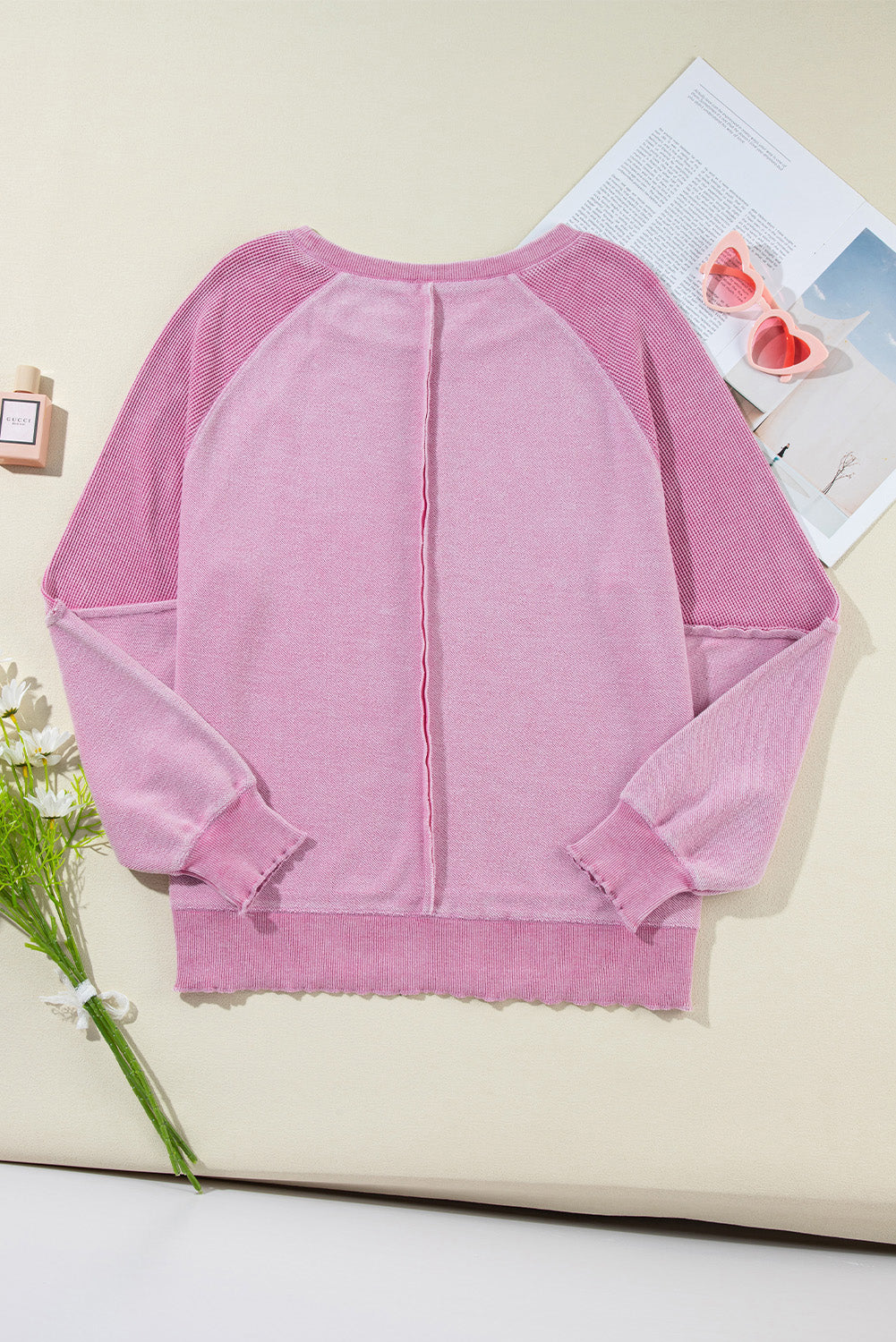 Pink Waffle Knit Sweatshirt