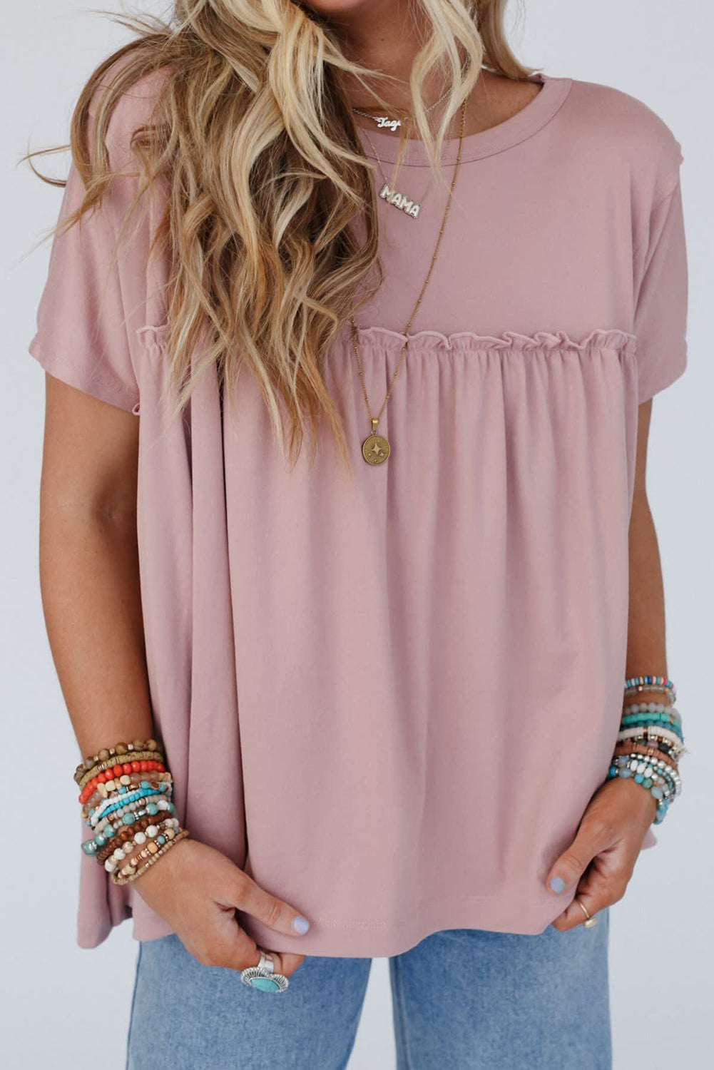 Light Pink Ruffled Trim Babydoll Tee