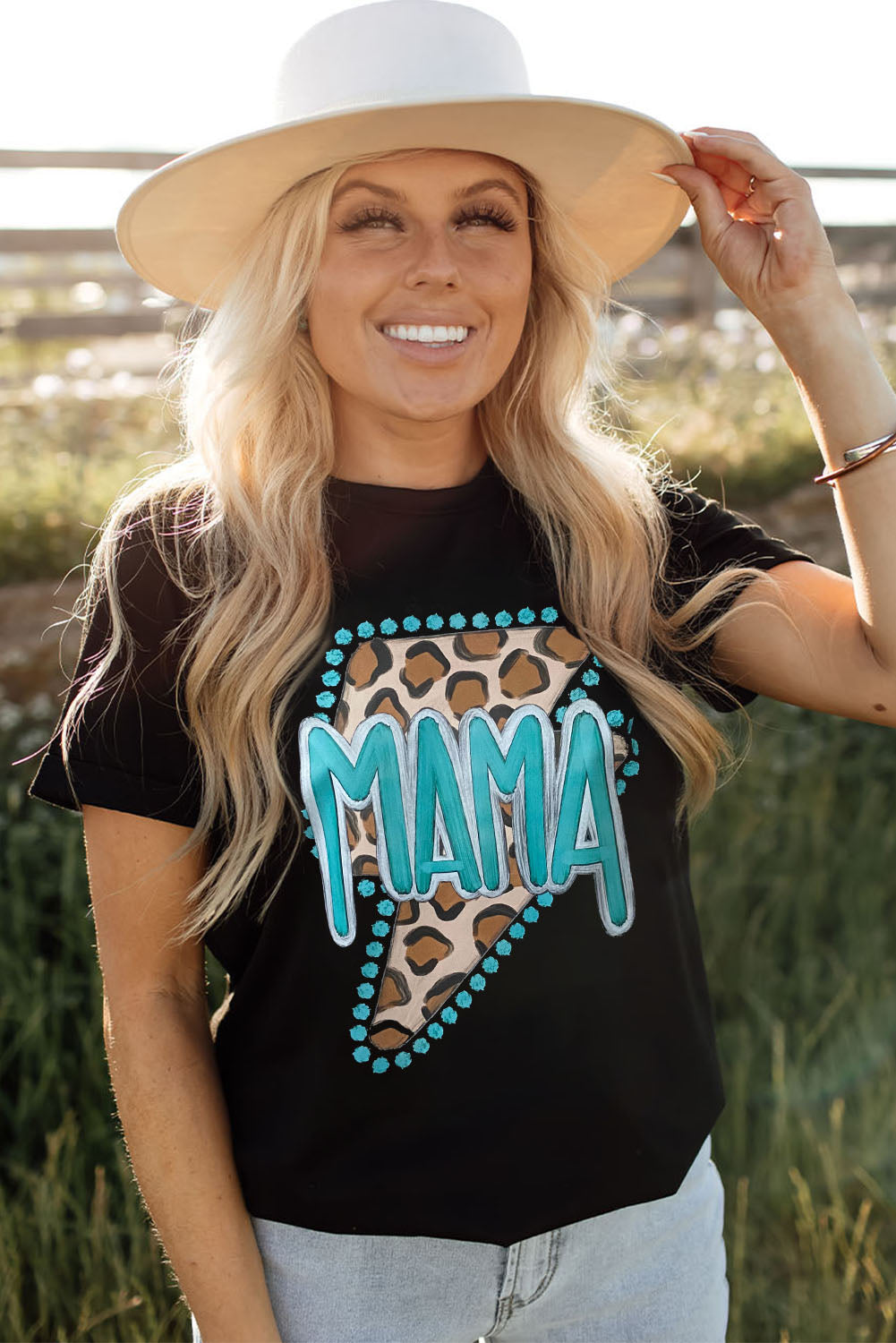 Black Western ‘MAMA’ Leopard Lightning Graphic Tee