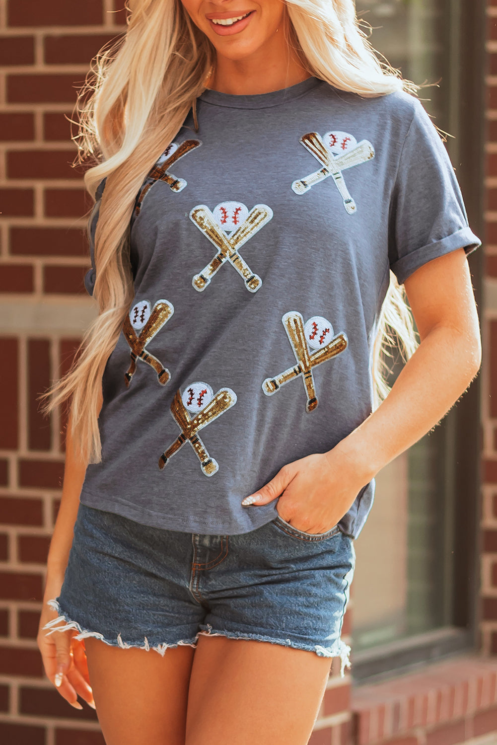 Gray Sequined ‘Game Day’ Casual Tee