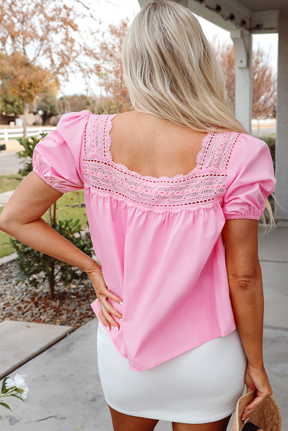Light Pink Square Neck Puff Sleeve Blouse