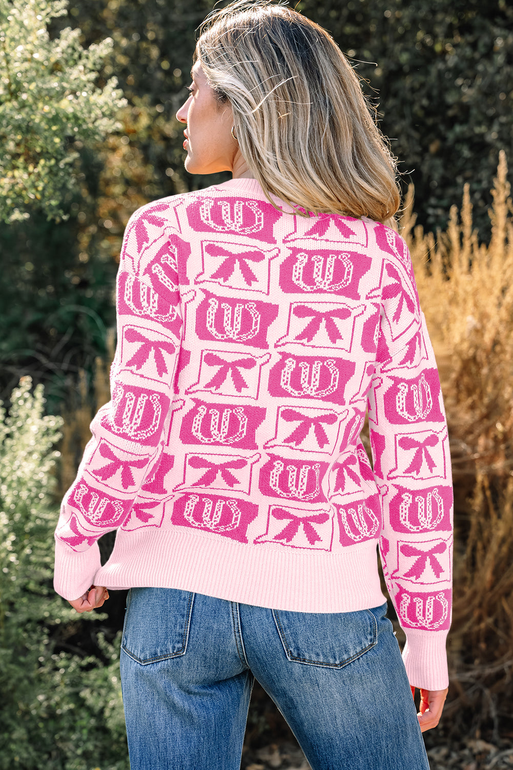 Pink Bows & Horseshoes Pattern Sweater