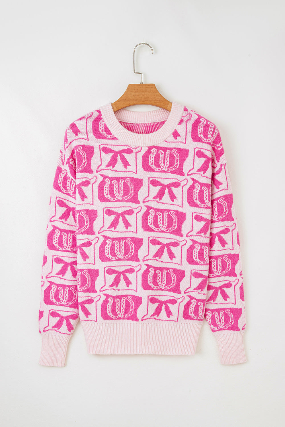 Pink Bows & Horseshoes Pattern Sweater