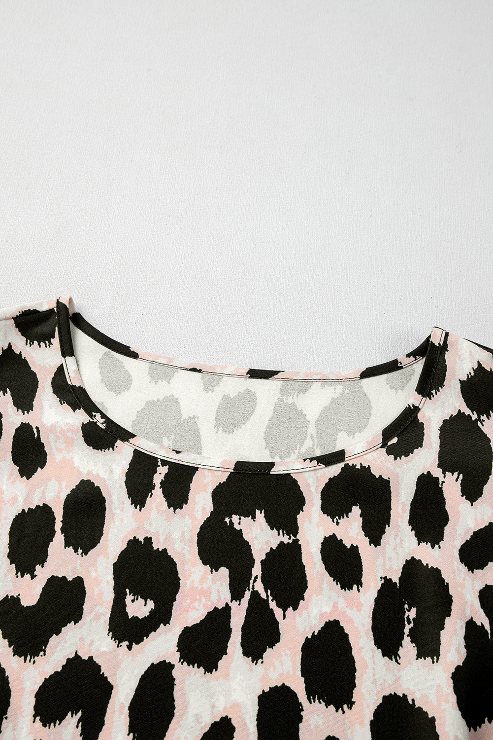 Leopard Print Ruffled Short Sleeve Blouse