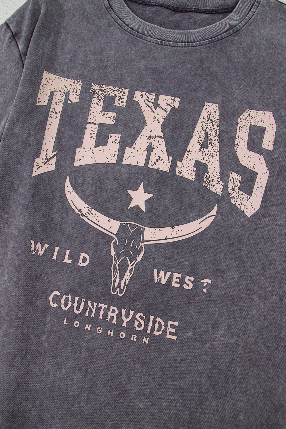 Grey ‘TEXAS’ Steer Head Mineral Wash Oversized T Shirt