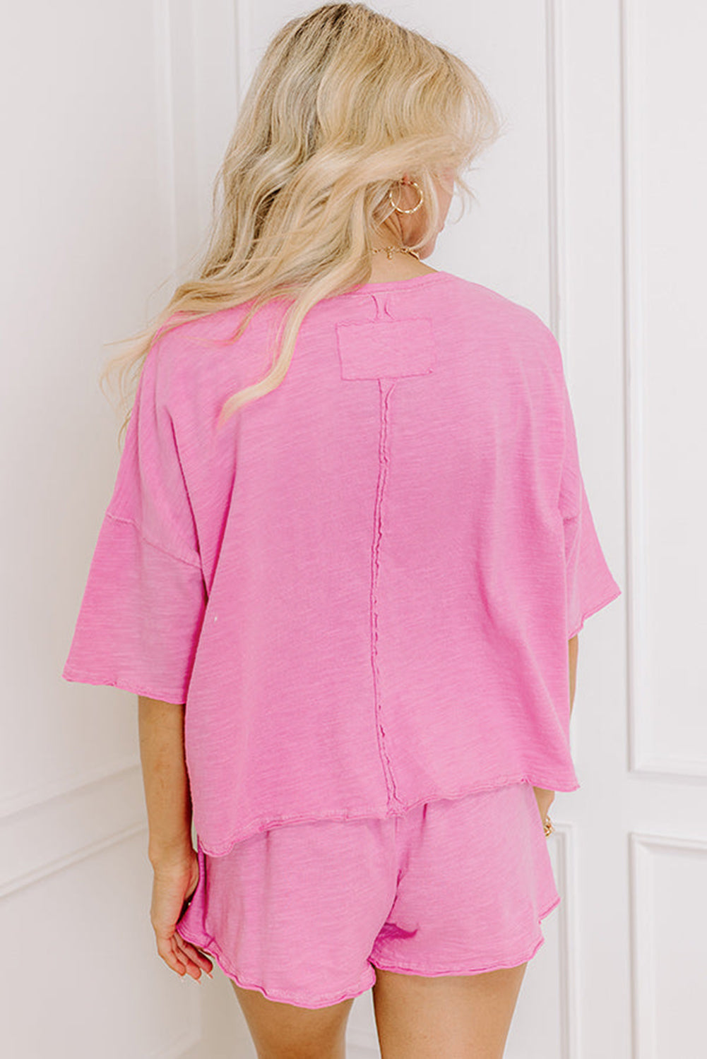 Sachet Pink Loose Fit Half Sleeve Shirt and Skirt Set