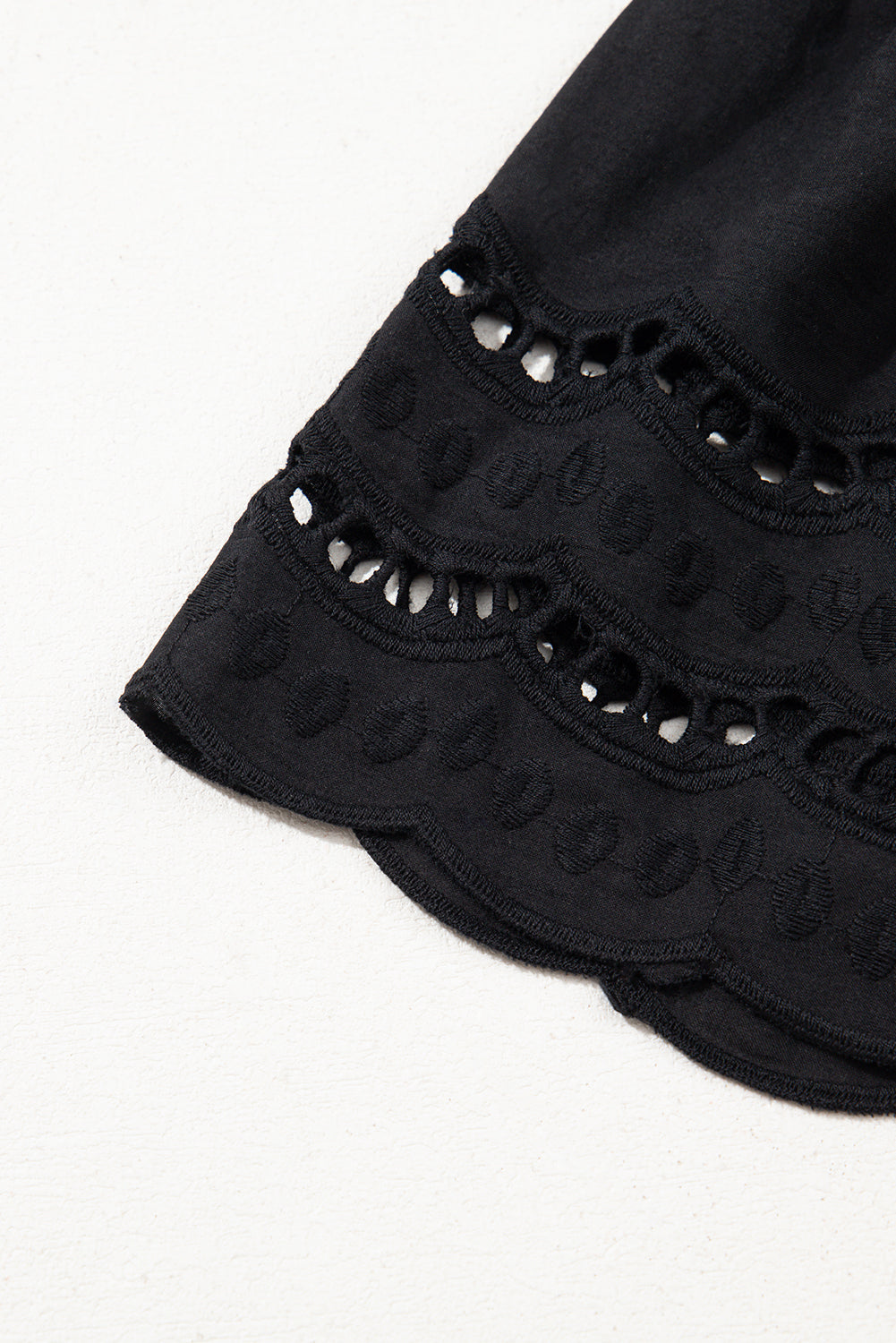 Black Hollow Out Embroidered Short Sleeve Top
