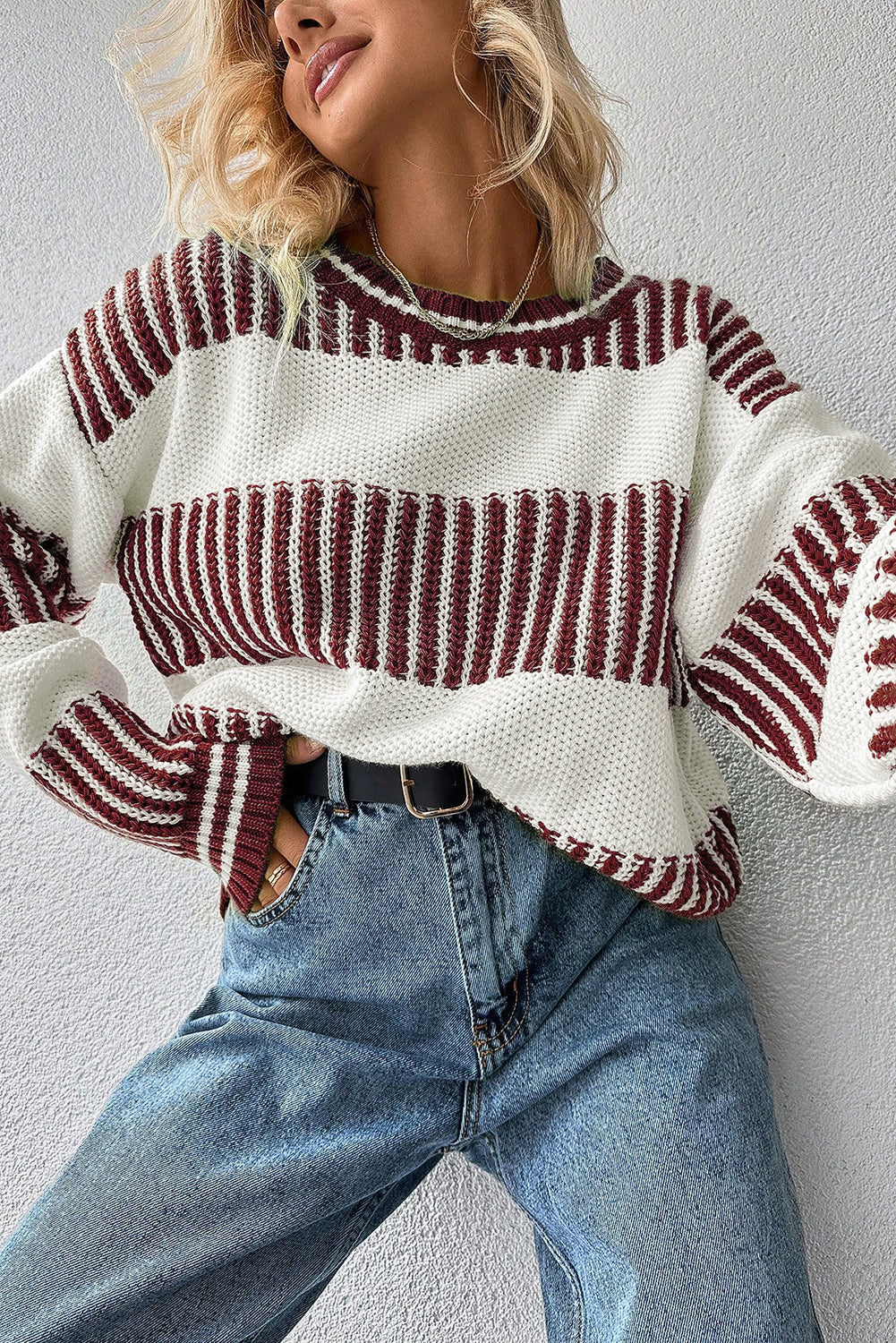 Brown Two Tone Striped Sweater