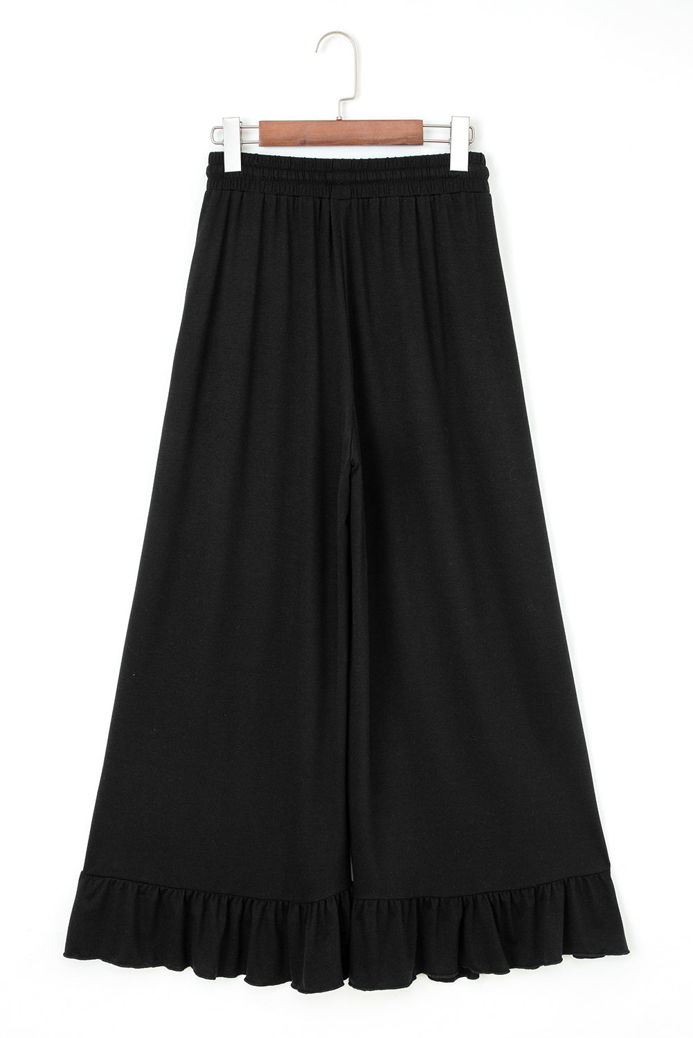 Black Ruffled Wide Leg High Waist Pants