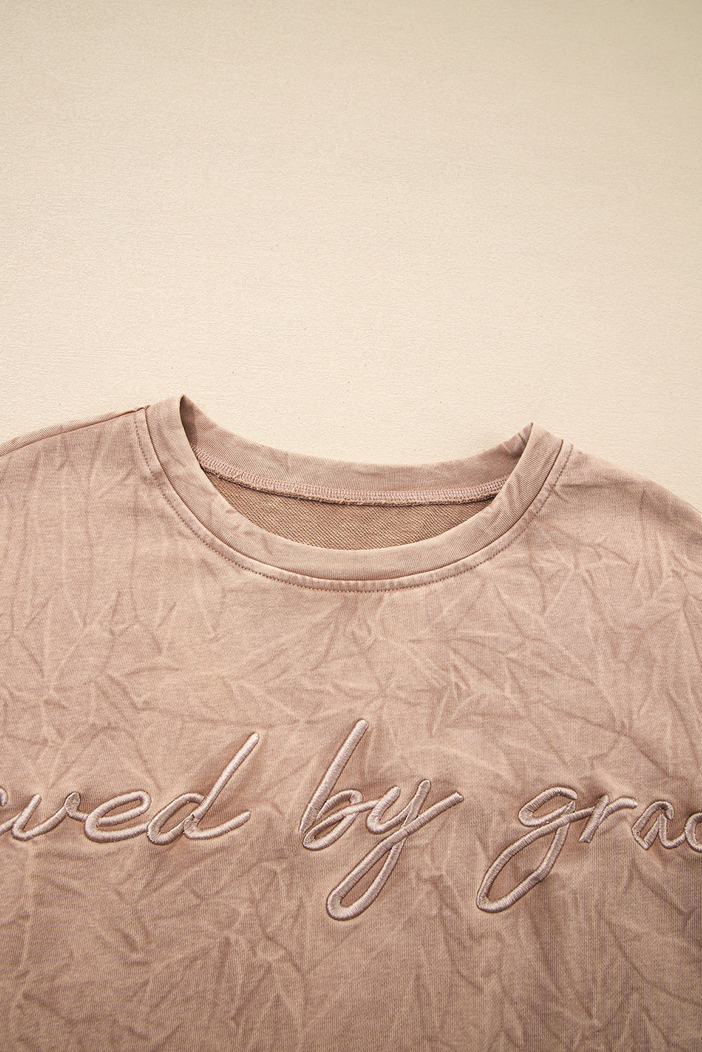‘saved by grace’ Letter Embroidery Mineral Wash Sweatshirt