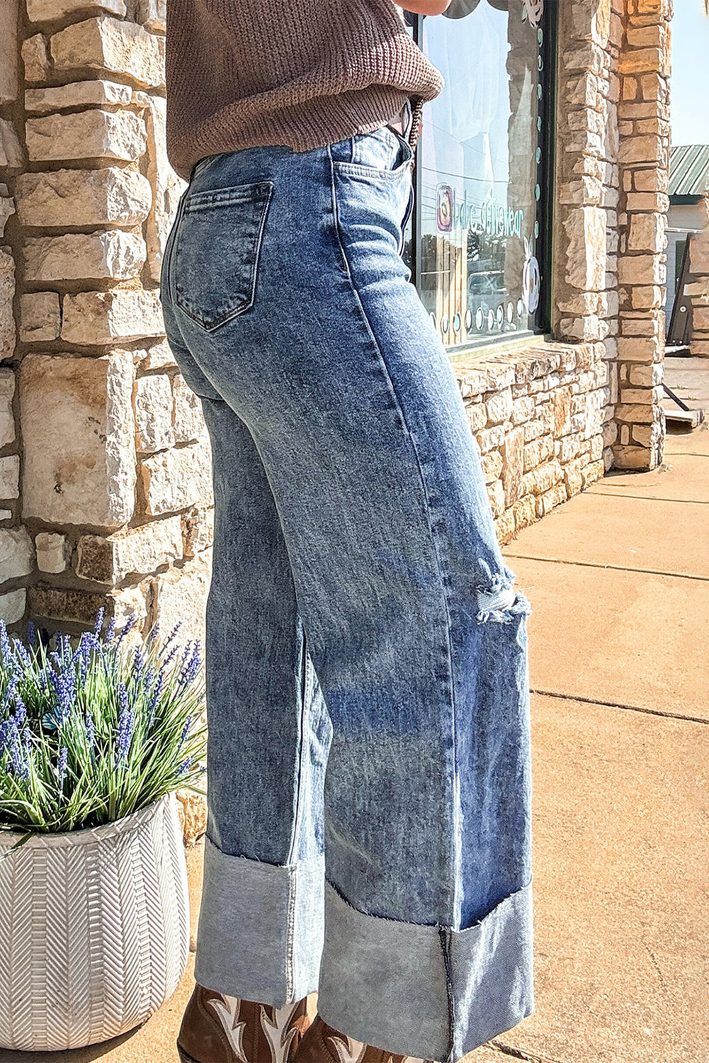 ‘Ashleigh’ Mineral Wash Distressed Wide Leg Jeans
