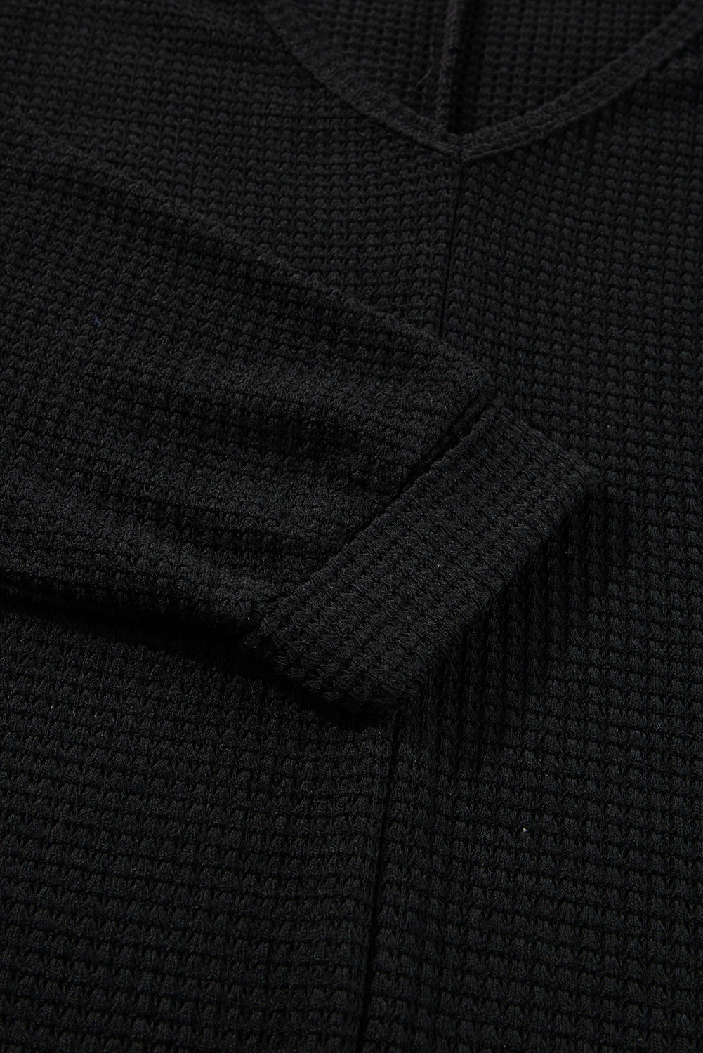Black Waffle Knit Side Slits Top