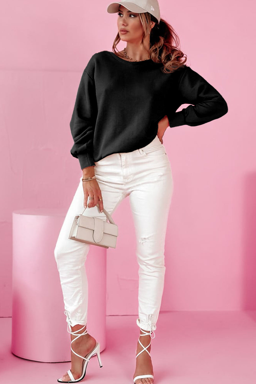 Black Bowknot Round Neck Sweatshirt