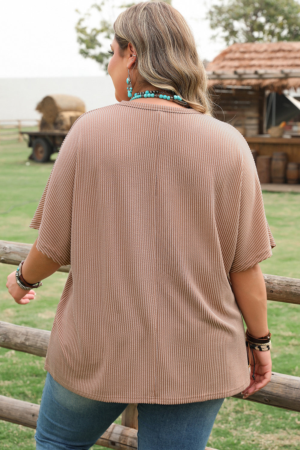 Smoke Orange Ribbed Plus Size Knit T Shirt