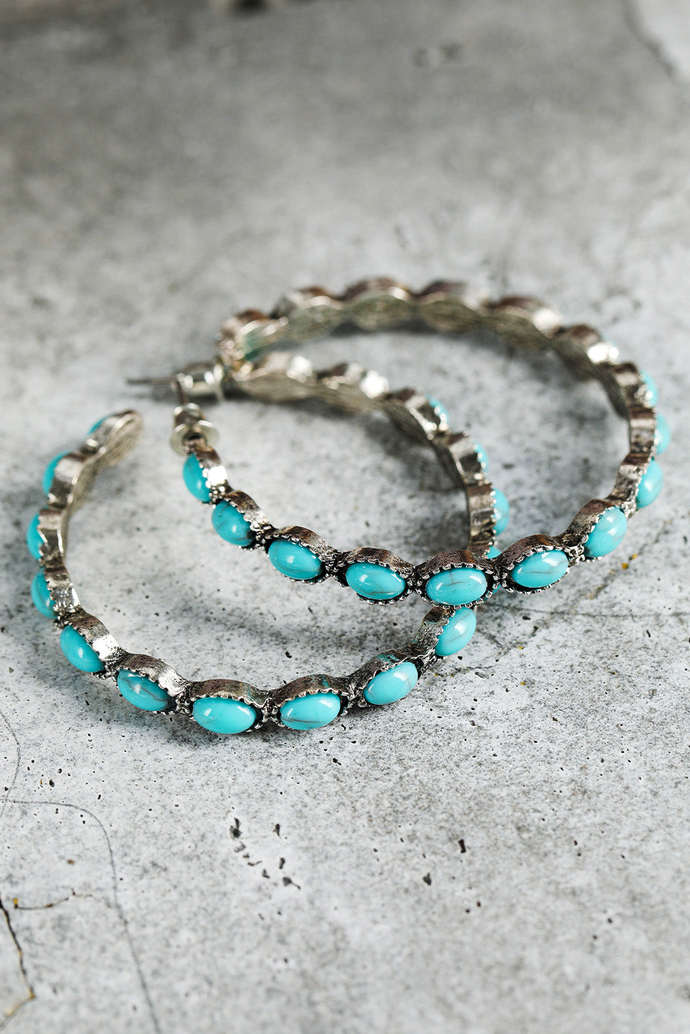 Turquoise Gem Retro Hoop Earrings