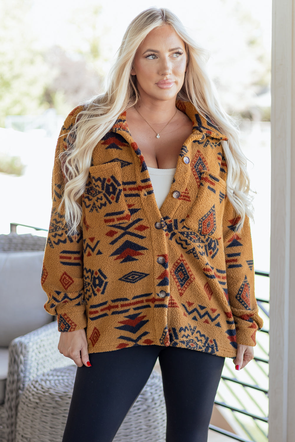 Brown Western Aztec Fleece Shacket