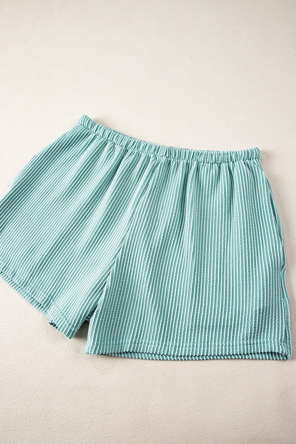 Light Blue Ribbed Knit Loose Fit Tee and Shorts Set