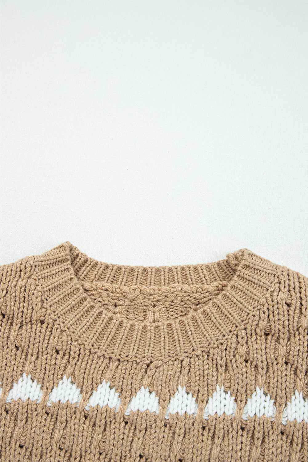Khaki Textured Knit Puff Sleeve Baggy Sweater