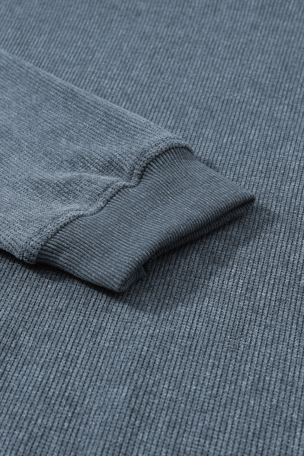 Blue Solid Ribbed Knit Pullover Sweatshirt