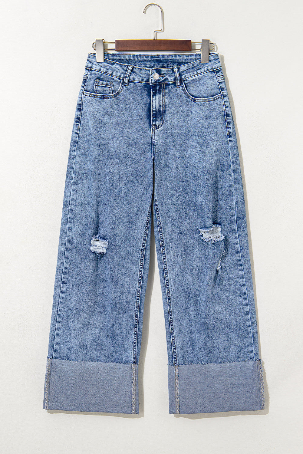 ‘Ashleigh’ Mineral Wash Distressed Wide Leg Jeans