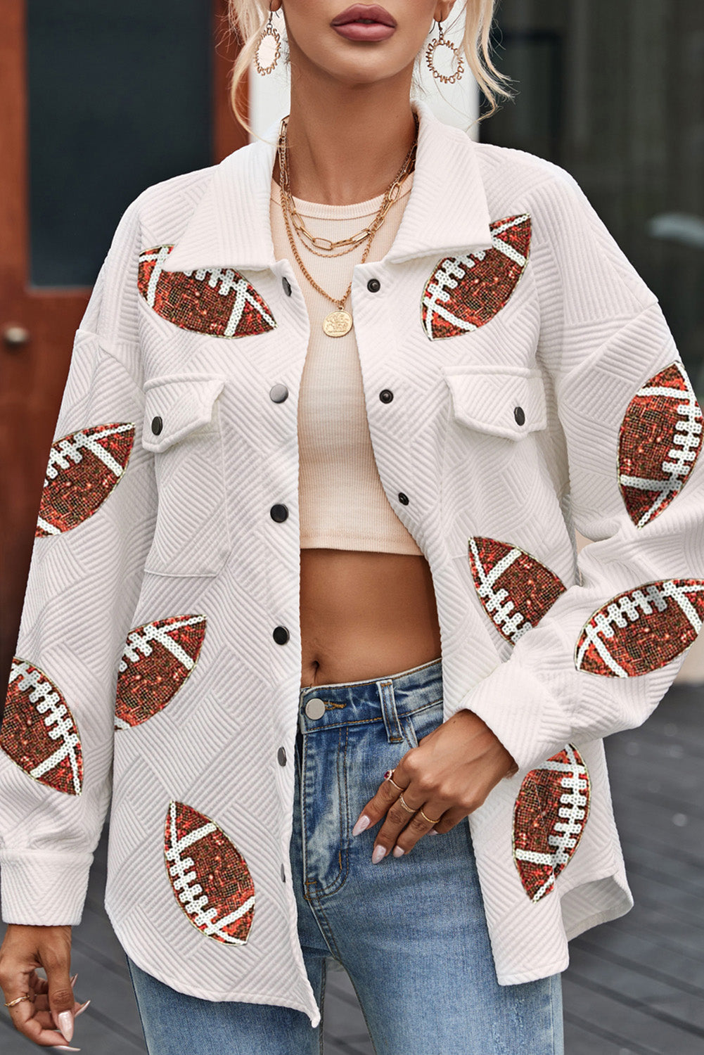 Ribbed Sequined Football Shacket